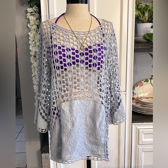 Medium Cato Light Blue Knitted Blouse Beach Summer Spring - Picture 1 of 9